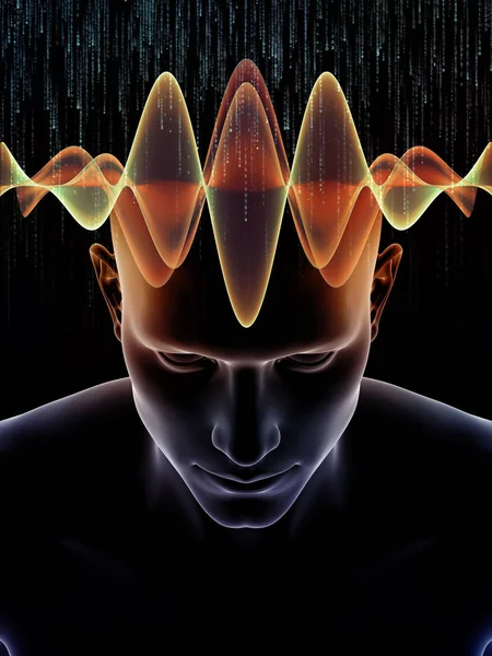 Série Mind Waves Fond Illustration Tête Humaine Des Symboles Technologiques — Photo