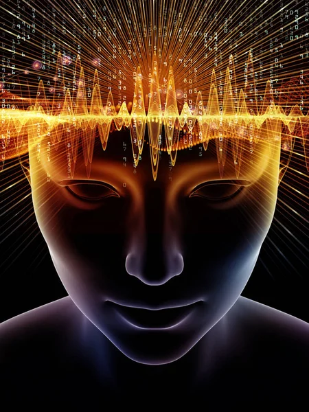 心波系列 人类头部和技术符号在意识 智力和人工智能主题上的背景图 — 图库照片