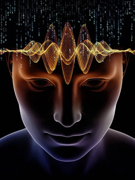 Serie Mind Waves Fondo Ilustración Cabeza Humana Símbolos Tecnológicos Sobre —  Fotos de Stock
