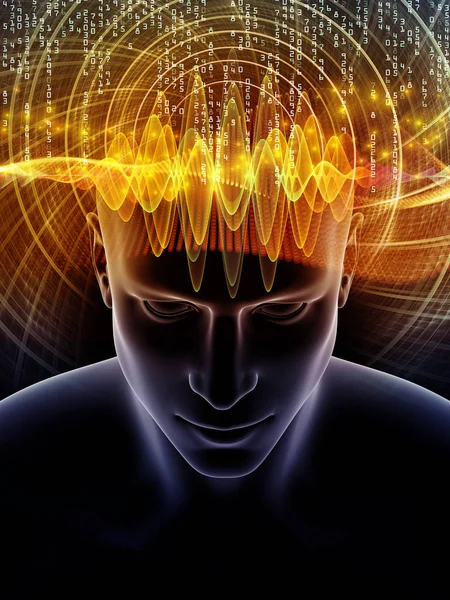心波系列 在意识 智力和人工智能的主题上 由3D 人头和技术符号构成的艺术抽象 — 图库照片