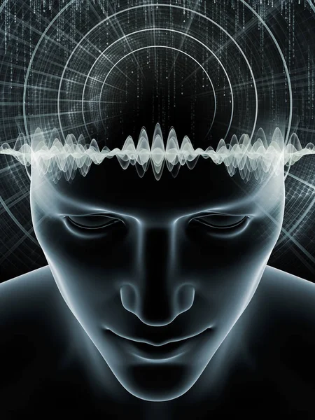 Серія Хвиль Розуму Аранжування Ілюстрації Людської Голови Технологічних Символів Тему — стокове фото