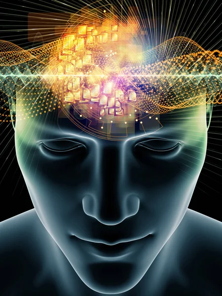 Mind Waves Series Interplay Illustration Human Head Technology Symbols Subject — Stock Photo, Image