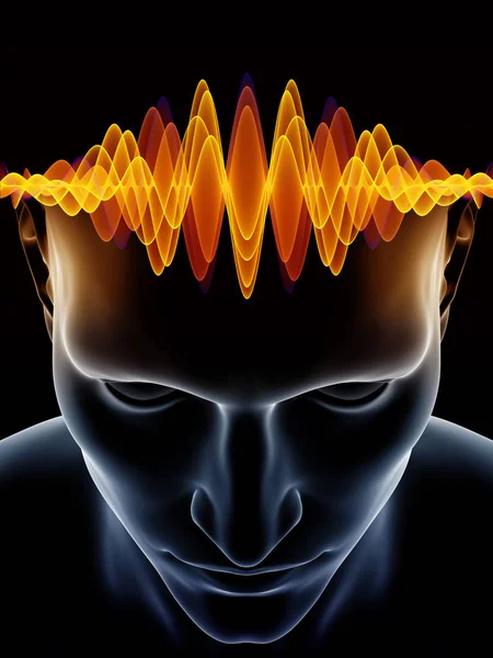 Serie Mind Waves Composición Ilustración Cabeza Humana Los Símbolos Tecnológicos —  Fotos de Stock
