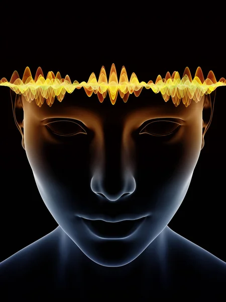 Serie Mind Waves Composición Ilustración Cabeza Humana Los Símbolos Tecnológicos —  Fotos de Stock