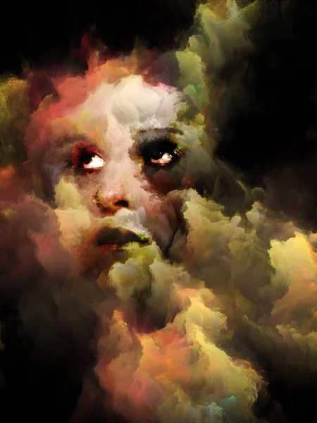 Soul Shadow Series Surreal Portrait Female Face Fused Colored Fractal — Stock Photo, Image