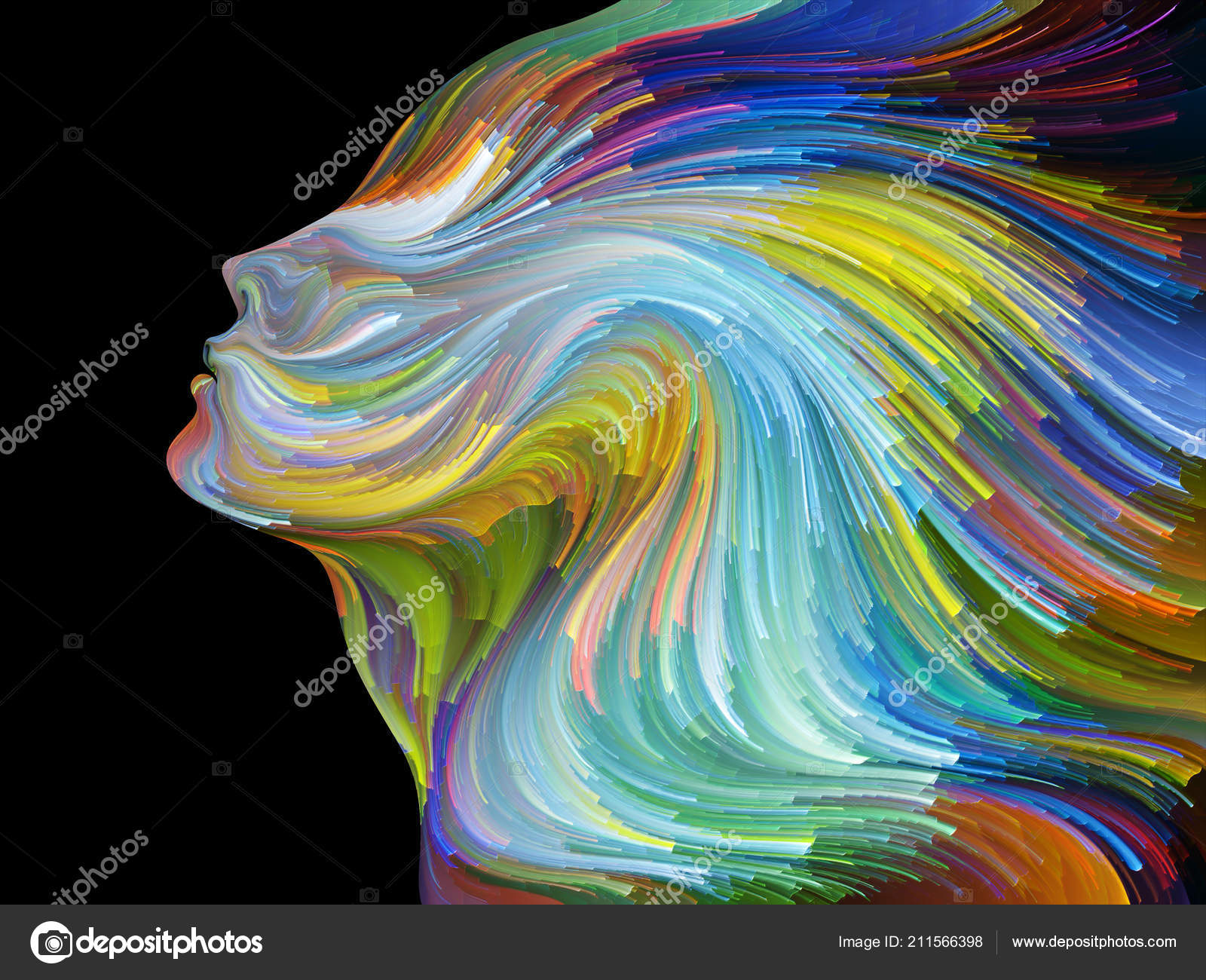 Face Color Series Composition Human Profile Colorful Lines Moving Face Color Series Composition Human Profile Colorful Lines Moving Paint Stock Photo