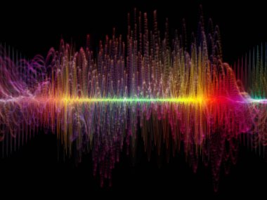 Dalga fonksiyonu serisi. Sanatsal soyutlama oluşan renkli sinüs titreşimler, ışık ve fraktal elemanlarının ses ekolayzer, müzik konusunda spektrum ve kuantum olasılık