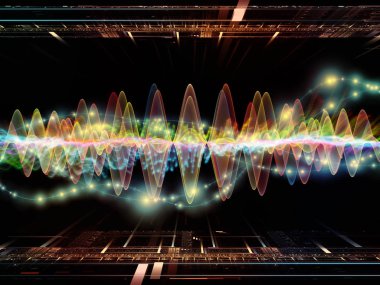 Dalga fonksiyonu serisi. Arka plan yapılmış renkli sinüs titreşimleri, ışık ve ses ekolayzer, projelerde birlikte kullanılması fraktal öğeleri için müzik spektrum ve kuantum olasılık