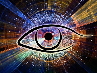 Bilgi serisi gözü. Göz simgesini ve ok bilim, eğitim ve modern teknoloji projeleri için uygun bir zemin olarak patlama