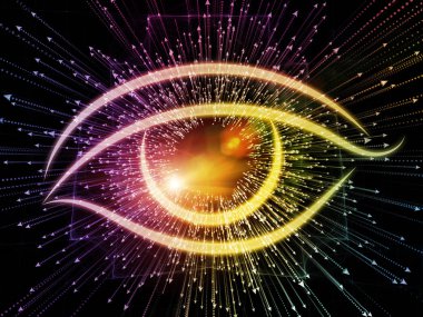 Bilgi serisi gözü. Yaratıcı düzeni göz simgesini ve ok konuda bilim, eğitim ve modern teknoloji kavramı mecaz olarak seri çekim