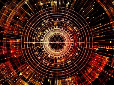 Anlam serisi çemberi. Tasarım kutsal sembolleri, oklar ve fraktal öğeleri maneviyat, Astroloji, fal ve sihir konusunda bir metafor olarak oluşur