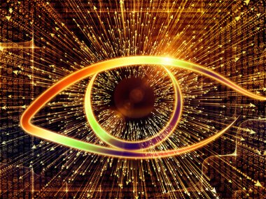 Bilgi serisi gözü. Göz simgesini ve ok soyut kompozisyon yassı olup, bilim, eğitim ve modern teknoloji ile ilgili projeler patlama