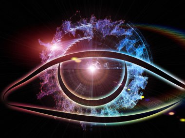 Bilgi serisi gözü. Göz simgesini ve sayıların uygun bir fon olarak bilim, eğitim ve modern teknoloji projeleri için kompozisyon