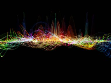 Dalga fonksiyonu serisi. Renkli sinüs titreşimler etkileşimi, ses ekolayzer, konu üzerinde öğeleri ışık ve fraktal müzik spektrum ve kuantum olasılık