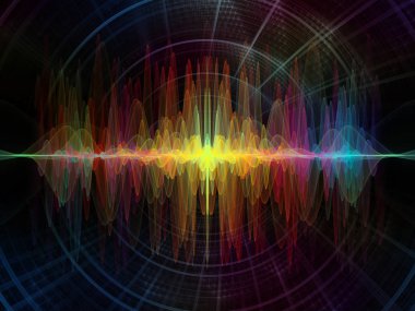 Dalga fonksiyonu serisi. Renkli sinüs titreşimler kompozisyon, ışık ve fraktal elemanları ses ekolayzer, mecazi ilişkisi ile müzik spektrum ve kuantum olasılık