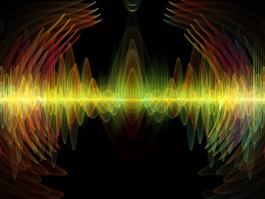 Dalga Fonksiyonu serisi. Ses eşitleyici, müzik spektrumu ve kuantum olasılığıyla ilgili projeler için arkaplan görevi görecek renkli sinüs titreşimleri, ışık ve fraktal elementlerden oluşan tasarım