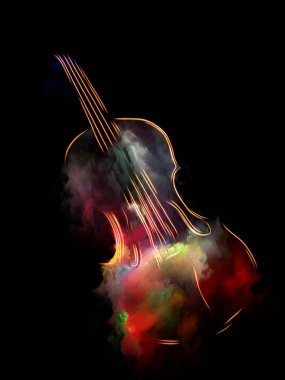 Müzik rüya serisi. Müzik aletleri, melodi, ses, performans sanat ve yaratıcılık bu konuda keman ve soyut renkli boya arka plan kompozisyonu