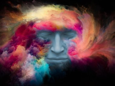 Sis serisi için sorun. İnsan yüzü fraktal boya ile iç dünyası, hayalleri, duygu, hayal gücü ve yaratıcı zihin konusunda bir metafor olarak şekillendirilen 3d render tasarım oluşan