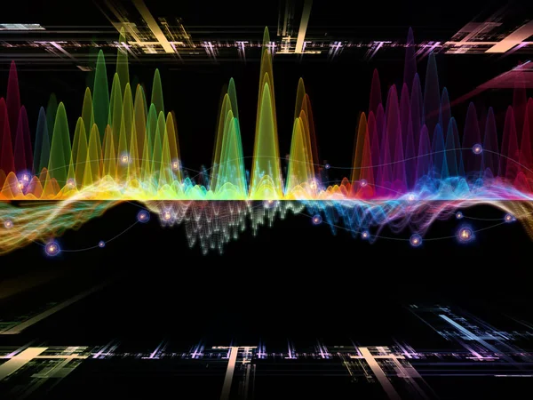 Dalga fonksiyonu serisi. Soyut renkli sinüs titreşimler, ışık ve ses ekolayzer, müzik konusunda fraktal öğeleri yapılmış tasarım spektrum ve kuantum olasılık