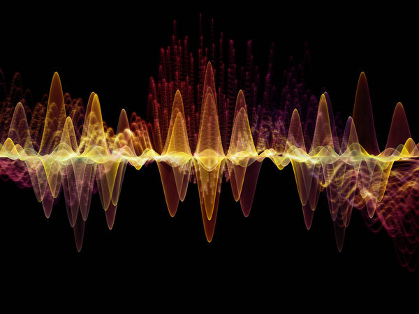 Серия Wave Function. Художественная абстракция, состоящая из цветных синусовых колебаний, света и фрактальных элементов на тему звукового эквалайзера, музыкального спектра и квантовой вероятности
