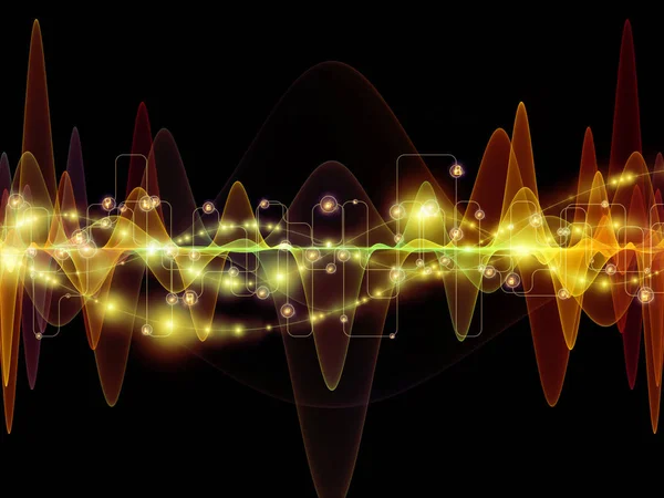 Dalga fonksiyonu serisi. Renkli sinüs titreşimlerin yaratıcı düzenleme, ışık ve fraktal elemanları kavramı mecaz ses ekolayzer, konuyla ilgili olarak müzik spektrum ve kuantum olasılık