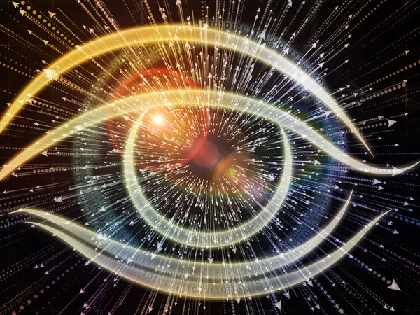 Bilgi serisi gözü. Yaratıcı düzeni göz simgesini ve ok konuda bilim, eğitim ve modern teknoloji kavramı mecaz olarak seri çekim