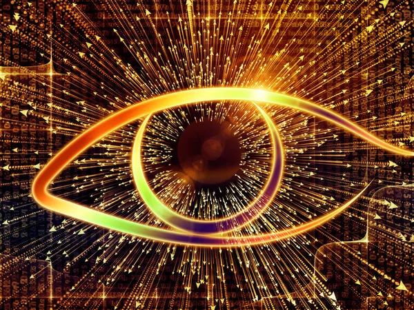 Bilgi serisi gözü. Göz simgesini ve ok soyut kompozisyon yassı olup, bilim, eğitim ve modern teknoloji ile ilgili projeler patlama