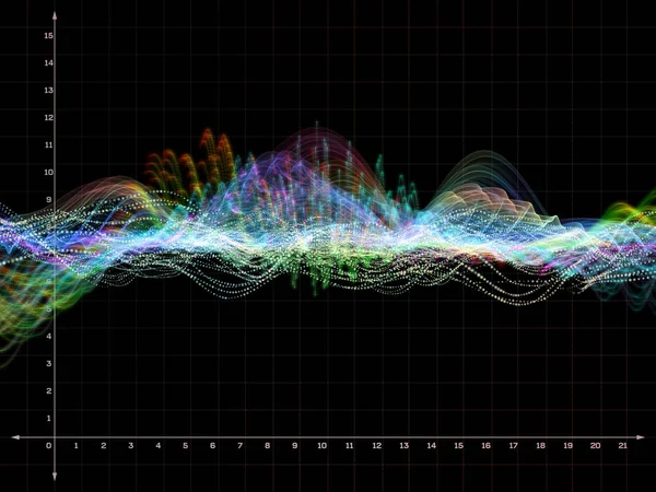Wave Function series. Design made of colored sine vibrations, light and fractal elements to serve as backdrop for projects related to sound equalizer, music spectrum and  quantum probability