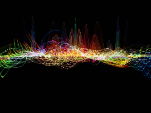 Wave Function series. Interplay of colored sine vibrations, light and fractal elements on the subject of sound equalizer, music spectrum and  quantum probability