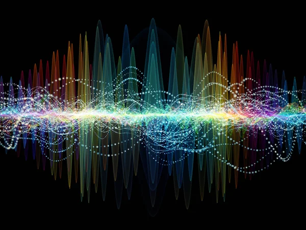 Dalga fonksiyonu serisi. Soyut renkli sinüs titreşimler, ışık ve ses ekolayzer, müzik konusunda fraktal öğeleri yapılmış tasarım spektrum ve kuantum olasılık