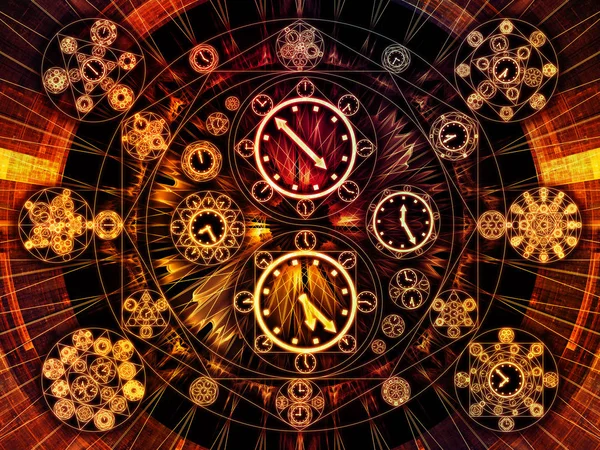 Koła Serii Czas Wzajemne Oddziaływanie Zegar Symboli Elementy Fraktal Temat — Zdjęcie stockowe