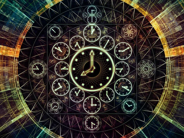 時系列の円 抽象的なデザインの時計の記号とフラクタル素子科学 教育および予測の対象にされて — ストック写真