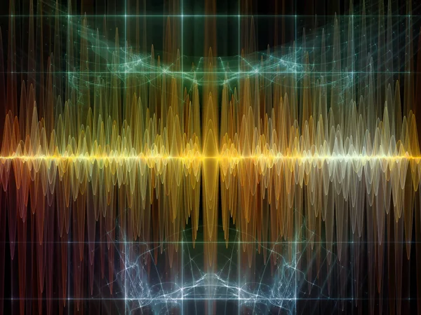 Wave Function series. Backdrop composed of colored sine vibrations, light and fractal elements for use in the projects on sound equalizer, music spectrum and  quantum probability