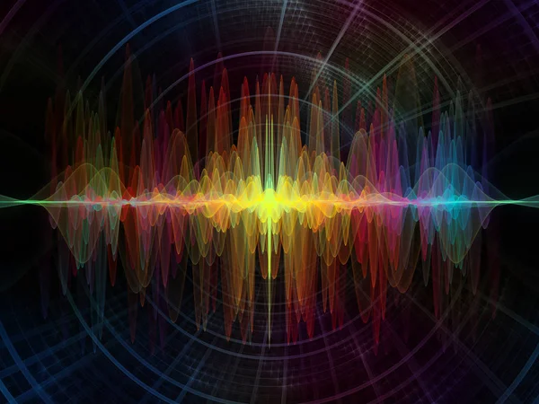 Dalga fonksiyonu serisi. Renkli sinüs titreşimler kompozisyon, ışık ve fraktal elemanları ses ekolayzer, mecazi ilişkisi ile müzik spektrum ve kuantum olasılık