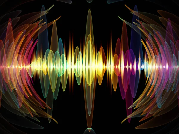 Dalga Fonksiyonu serisi. Ses eşitleyici, müzik spektrumu ve kuantum olasılığıyla ilgili projeler için arkaplan görevi görecek renkli sinüs titreşimleri, ışık ve fraktal elementlerden oluşan tasarım