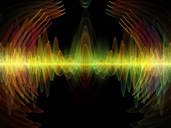 Dalga Fonksiyonu serisi. Ses eşitleyici, müzik spektrumu ve kuantum olasılığıyla ilgili projeler için arkaplan görevi görecek renkli sinüs titreşimleri, ışık ve fraktal elementlerden oluşan tasarım