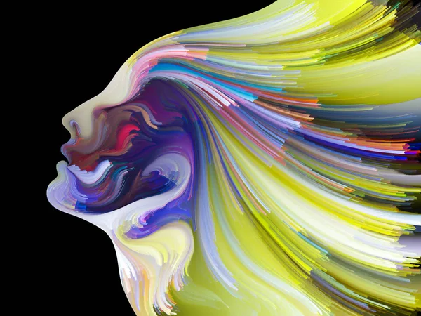 Renk serisinin yüzü. İnsan profilinin düzenlenmesi ve yaratıcılık, tasarım, iç dünya, insan doğası ve sanatsal ruh konularında renkli çizgiler