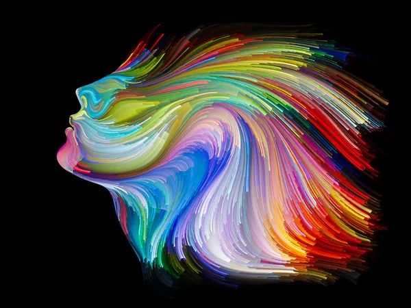 Yüz renk serisi. İnsan profili ve yaratıcılık, tasarım, iç dünya, içgüdü ve sanatsal ruh konusunda boya hareketli renkli çizgiler bileşimi