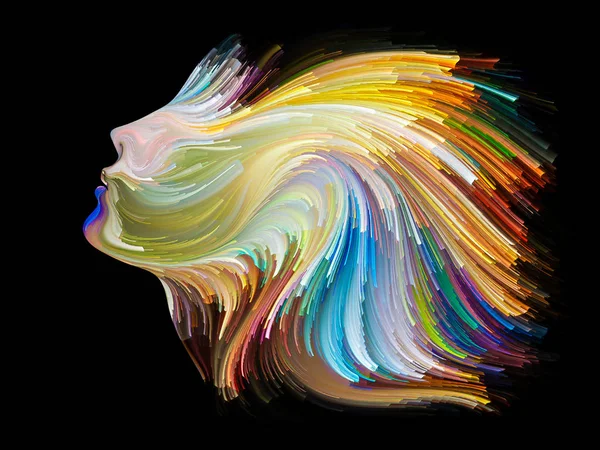 Gesicht Der Farbserien Komposition Menschlichen Profils Und Farbenfroher Linien Beweglicher — Stockfoto