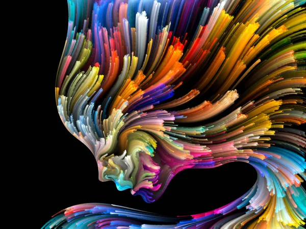 Yüz renk serisi. Zemin insan profili ve yaratıcılık, tasarım, iç dünya, insan doğası ve sanatsal ruhu projelerinde kullanmak için boya hareketli renkli çizgiler oluşur