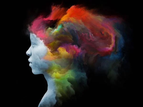 心雾系列 基于分形绘画的人脸3D 渲染在内心世界 想象和创造性思维的主题上的排列 — 图库照片
