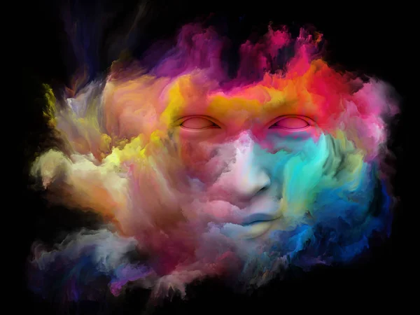 Série Mind Fog Arrangement Rendu Visage Humain Transformé Avec Peinture — Photo