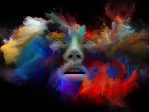 Mind Fog series. Abstract design made of 3D rendering of human face morphed with fractal paint on the subject of inner world, dreams, emotions, imagination and creative mind