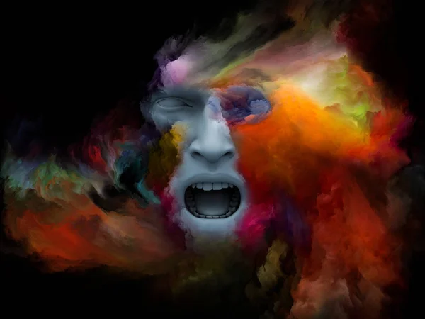 心雾系列 基于分形涂料的人脸3D 渲染的构成在内在世界 想象和创造性的头脑的项目的背景适合 — 图库照片