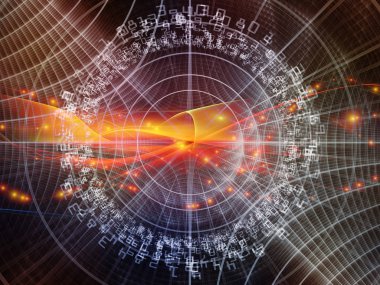 Numaralar Teknolojisi serisi. Teknoloji, bilim ve bilgisayar bilgisi dünyası için rakamların, ızgaraların ve ışıkların grafiksel bileşimi