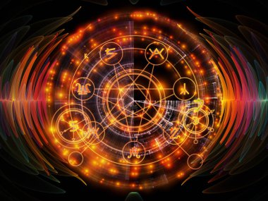 Astral kızdırma serisi. Arka plan tasarımı kutsal geometri hatları, Astroloji sembolleri ve Maneviyat, büyü ve Tasavvuf ışıkları