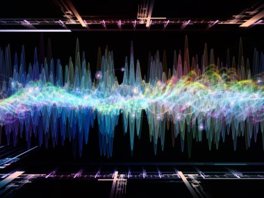 Dalga fonksiyonu serisi. Soyut renkli sinüs titreşimler, ışık ve ses ekolayzer, müzik konusunda fraktal öğeleri yapılmış tasarım spektrum ve kuantum olasılık