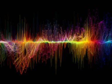 Dalga fonksiyonu serisi. Sanatsal soyutlama oluşan renkli sinüs titreşimler, ışık ve fraktal elemanlarının ses ekolayzer, müzik konusunda spektrum ve kuantum olasılık