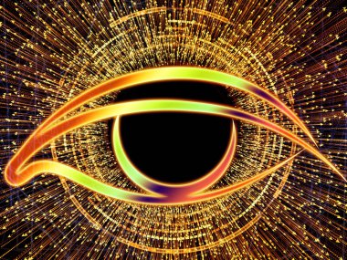 Bilgi serisi gözü. Bilim, eğitim ve modern teknoloji konusunda göz simgesini ve ok patlama