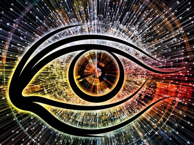 Bilgi serisi gözü. Zemin göz simgesini ve bilim, eğitim ve modern teknoloji konusunda patlama ok